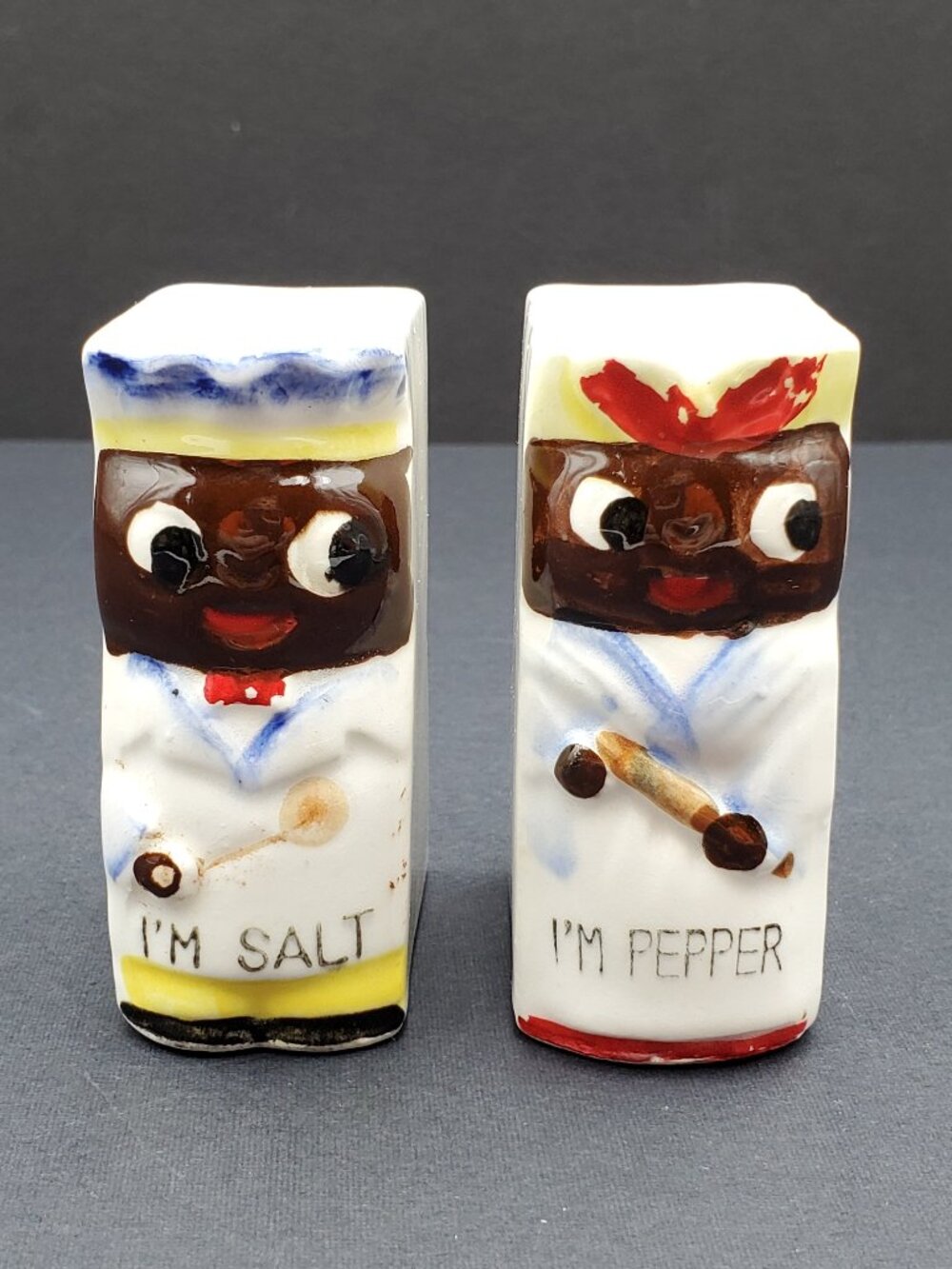 I'm Salt I'm Pepper Americana Black Cooks Salt & Pepper Shakers Folk Art Shakers
